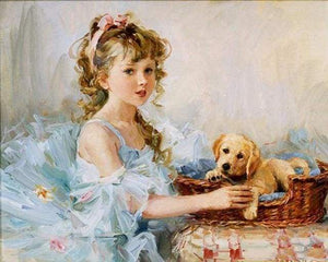 paint by numbers | Little Girl and her Puppy | animals dogs intermediate portrait romance | FiguredArt