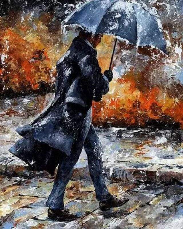 paint by numbers | Man walking in the Rain | advanced romance | FiguredArt