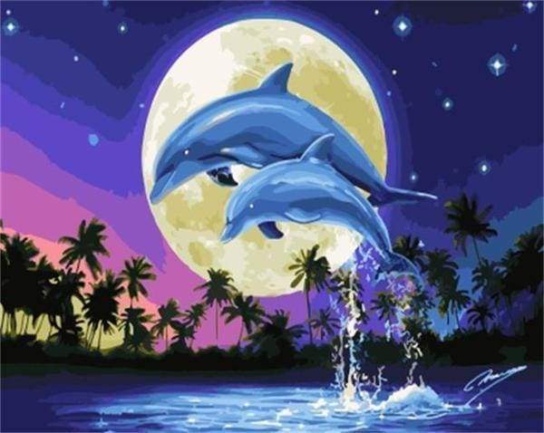 paint by numbers | Moon And Dolphins | animals dolphins easy | FiguredArt