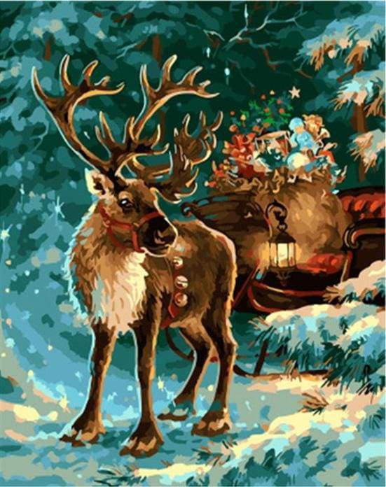 paint by numbers | Moose Christmas | animals christmas deer intermediate | FiguredArt