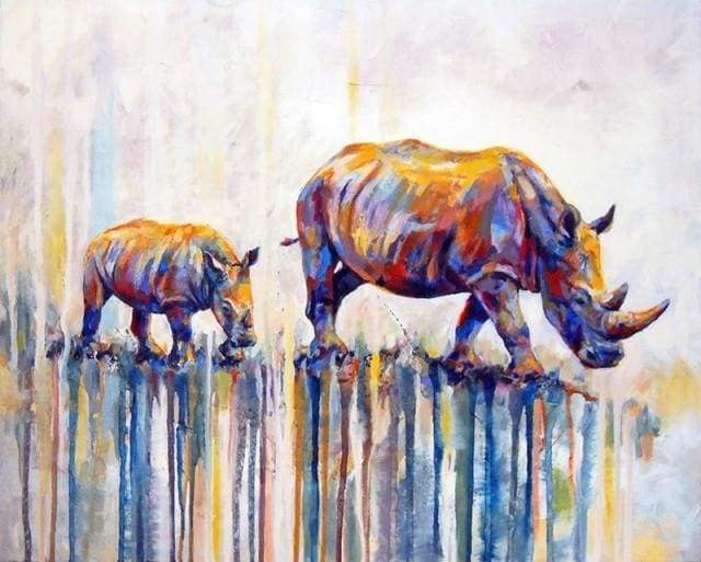 paint by numbers | Mother and Baby Rhino | advanced animals rhinos | FiguredArt