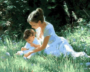 paint by numbers | Mother with Child in the Grass | advanced landscapes romance | FiguredArt