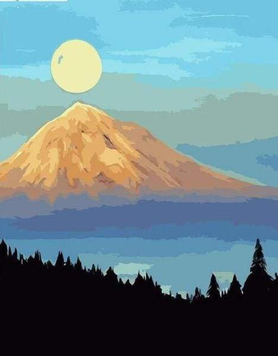 paint by numbers | Mountain and Full Moon | easy landscapes mountains | FiguredArt