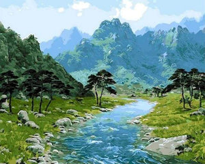 paint by numbers | Mountain View and River | advanced landscapes mountains | FiguredArt