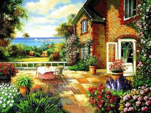 paint by numbers | On the terrace | advanced flowers landscapes | FiguredArt