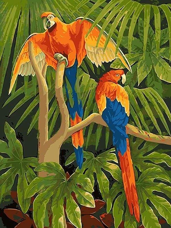 paint by numbers | Parrots in the Jungle | animals birds easy parrots | FiguredArt