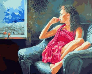 paint by numbers | Pensive woman near the window | intermediate portrait romance | FiguredArt