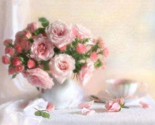 Load image into Gallery viewer, paint by numbers | Pink Roses on a white Table | advanced flowers | FiguredArt