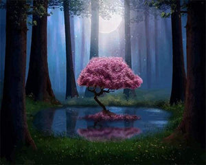 paint by numbers | Pink Tree in the Water | advanced landscapes trees | FiguredArt