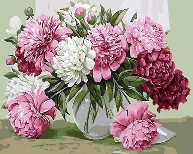 paint by numbers | Pretty Peonies in Transparent Vase | easy flowers | FiguredArt
