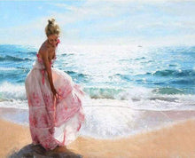 Load image into Gallery viewer, paint by numbers | Pretty Woman on the Beach | advanced landscapes new arrivals romance | FiguredArt
