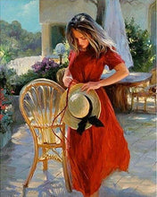 Load image into Gallery viewer, paint by numbers | Pretty Woman wearing a red dress | easy landscapes portrait | FiguredArt