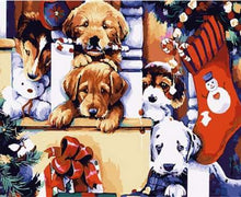 Load image into Gallery viewer, paint by numbers | Puppies during Christmas | animals dogs intermediate new arrivals | FiguredArt