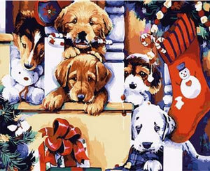 paint by numbers | Puppies during Christmas | animals dogs intermediate new arrivals | FiguredArt