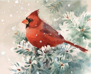 paint by numbers | Red Bird and Snow | animals birds intermediate new arrivals | FiguredArt