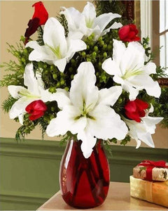 paint by numbers | Red vase and White Flower | flowers intermediate | FiguredArt