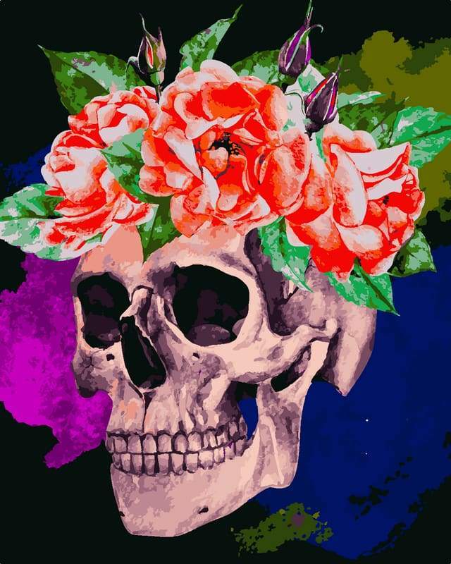 paint by numbers | Romantic Skull | flowers intermediate new arrivals | FiguredArt