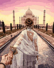 Load image into Gallery viewer, paint by numbers | Romantic Stroll Taj Mahal | intermediate landscapes romance world | FiguredArt
