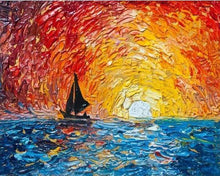 Load image into Gallery viewer, paint by numbers | Sailboat and Rising Sun | advanced landscapes new arrivals ships and boats | FiguredArt