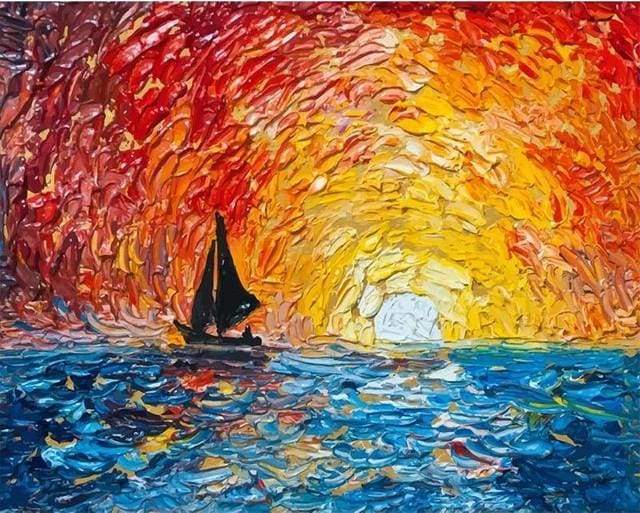paint by numbers | Sailboat and Rising Sun | advanced landscapes new arrivals ships and boats | FiguredArt