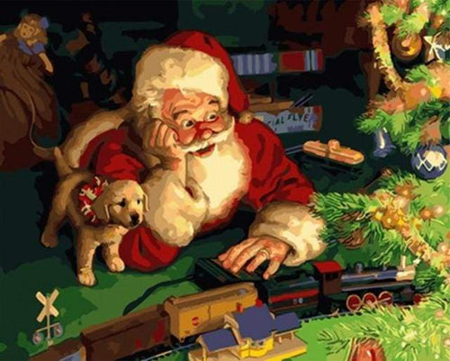paint by numbers | Santa and Puppy | animals christmas dogs easy | FiguredArt