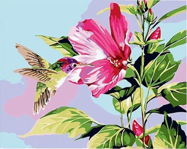 paint by numbers | Small Hummingbird in Flowers | animals beginners birds easy flowers | FiguredArt
