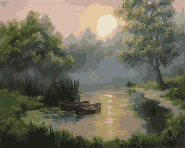 paint by numbers | Small Lake at Dawn | intermediate landscapes mountains | FiguredArt