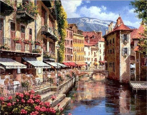 paint by numbers | Small Mountain Village | advanced cities landscapes | FiguredArt