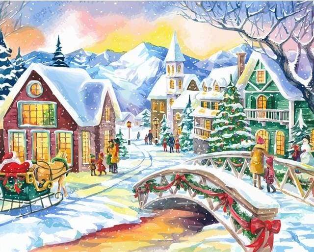 paint by numbers | Small Village during Winter | intermediate landscapes new arrivals | FiguredArt