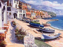 Load image into Gallery viewer, paint by numbers | Small Village in Spain | advanced landscapes ships and boats | FiguredArt