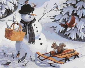 paint by numbers | Snowman and Squirrel | animals christmas easy | FiguredArt