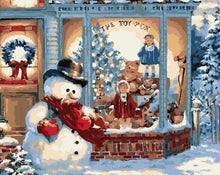 Load image into Gallery viewer, paint by numbers | Snowman and Store | christmas intermediate | FiguredArt