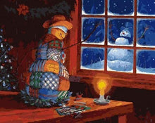 Load image into Gallery viewer, paint by numbers | Snowman at the Window | christmas intermediate | FiguredArt