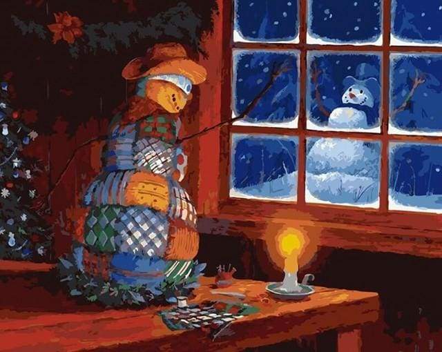 paint by numbers | Snowman at the Window | christmas intermediate | FiguredArt