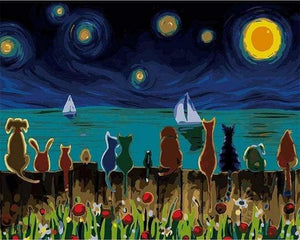 paint by numbers | Starry Night with Animals | animals easy ships and boats | FiguredArt