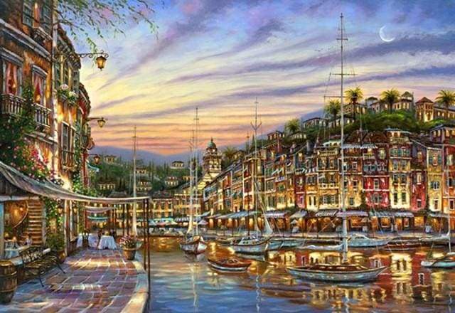 paint by numbers | Sunset at The Marina | advanced cities | FiguredArt