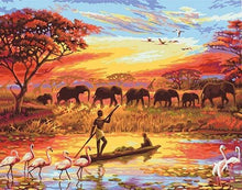 Load image into Gallery viewer, paint by numbers | Sunset with Elephants | animals elephants intermediate landscapes world | FiguredArt