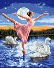 Load image into Gallery viewer, paint by numbers | Swan Lake and Full Moon | birds dance intermediate swans | FiguredArt