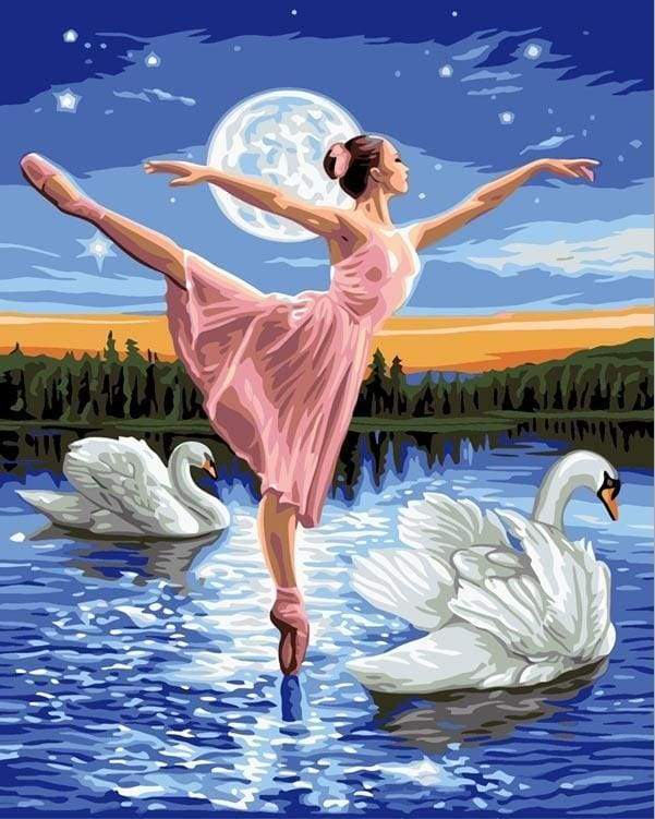 paint by numbers | Swan Lake and Full Moon | birds dance intermediate swans | FiguredArt