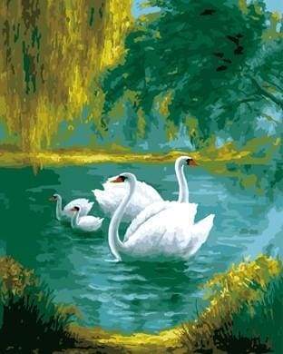 paint by numbers | Swans Family | animals birds intermediate swans | FiguredArt