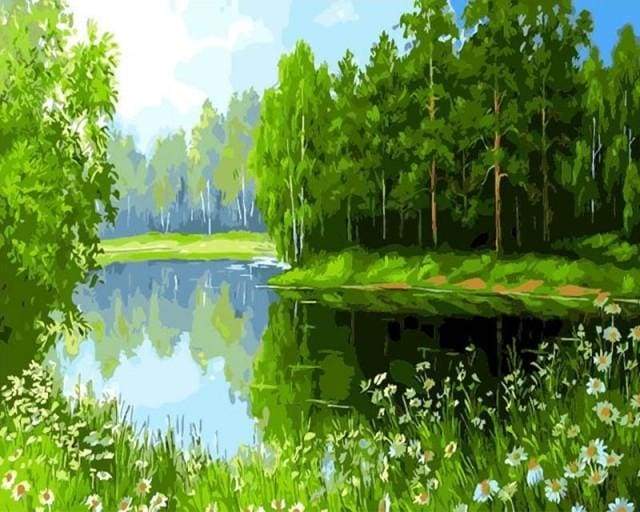 paint by numbers | Trees near the lake | advanced landscapes trees | FiguredArt