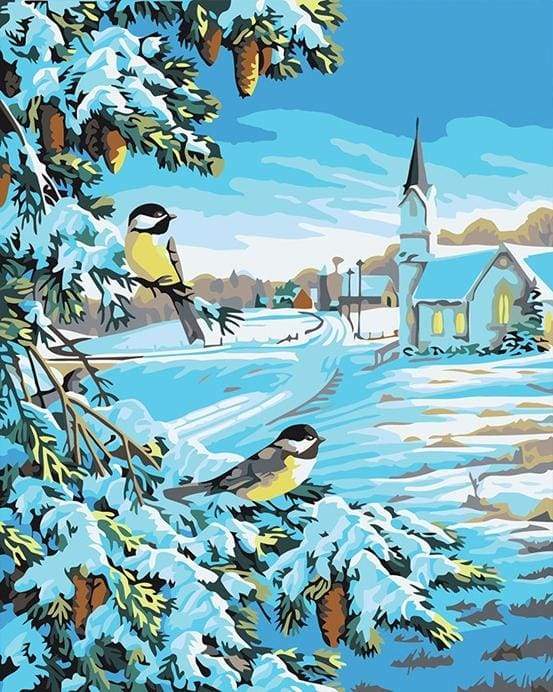 paint by numbers | Two Birds in the Snow | animals birds easy | FiguredArt