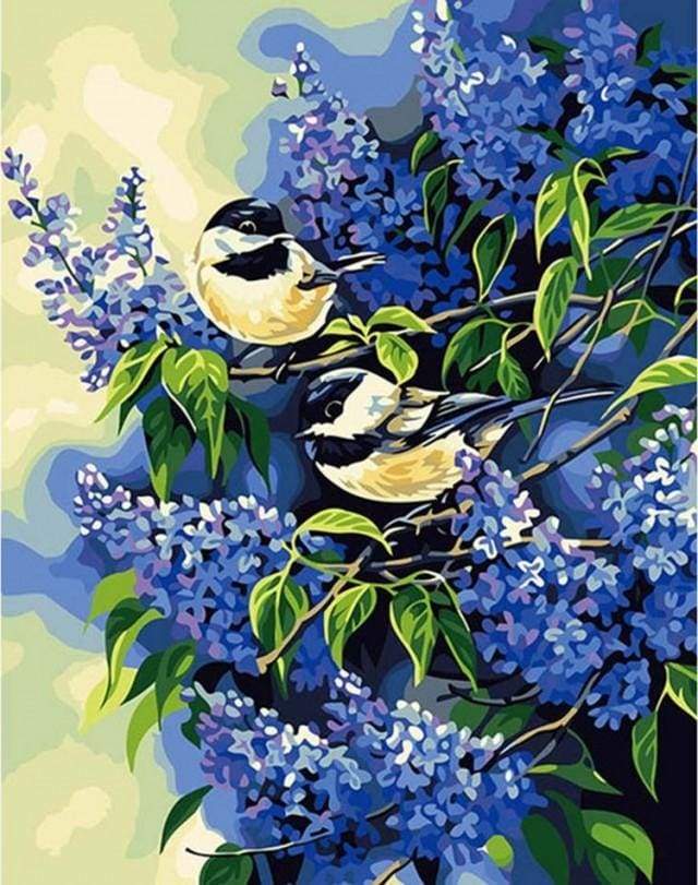 paint by numbers | Two birds on a Lilac branch | animals birds easy | FiguredArt