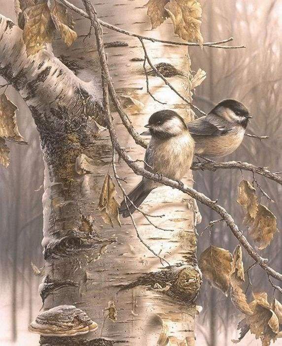 paint by numbers | Two Birds on Branches | animals birds intermediate | FiguredArt