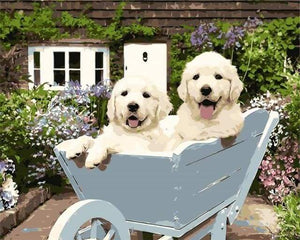 paint by numbers | Two Puppies in a Wheelbarrow | animals dogs easy | FiguredArt