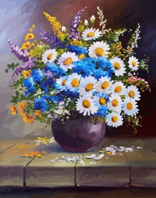 paint by numbers | Vase and Daisies | flowers intermediate new arrivals | FiguredArt