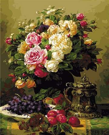 paint by numbers | Vase of flowers and Grapes | advanced flowers new arrivals | FiguredArt