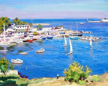 Load image into Gallery viewer, paint by numbers | View of a Greek Harbor | advanced landscapes ships and boats | FiguredArt