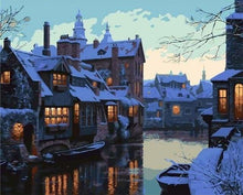 Load image into Gallery viewer, Paint by numbers | Night city in the snow | easy cities | Figured&#39;Art
