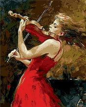 Load image into Gallery viewer, paint by numbers | Violinist and red dress | intermediate music romance | FiguredArt